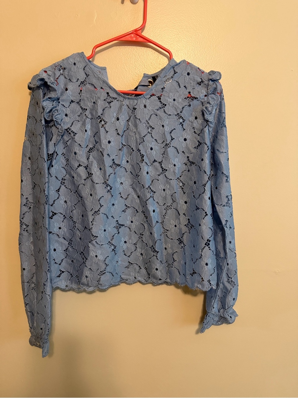 H&M Powder Blue Lace Ruffle Long-Sleeve Blouse